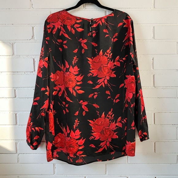 Talbots 2X Black Red Floral Blouse Romantic Chic Fall Holiday Top Plus Size - Picture 2 of 5